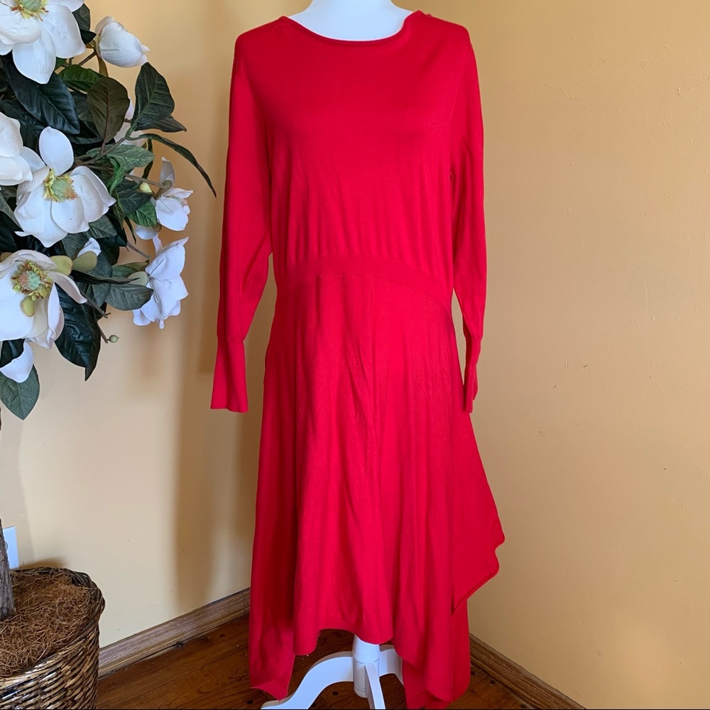 NINA LEONARD Red Dress Size 1X Asymmetrical Red Maxi Dress Size 1X.